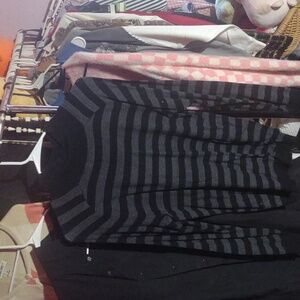 Black and Gray Striped Turtleneck Sweater